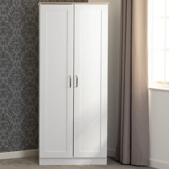 Petite armoire double en bois blanc et
  chêne